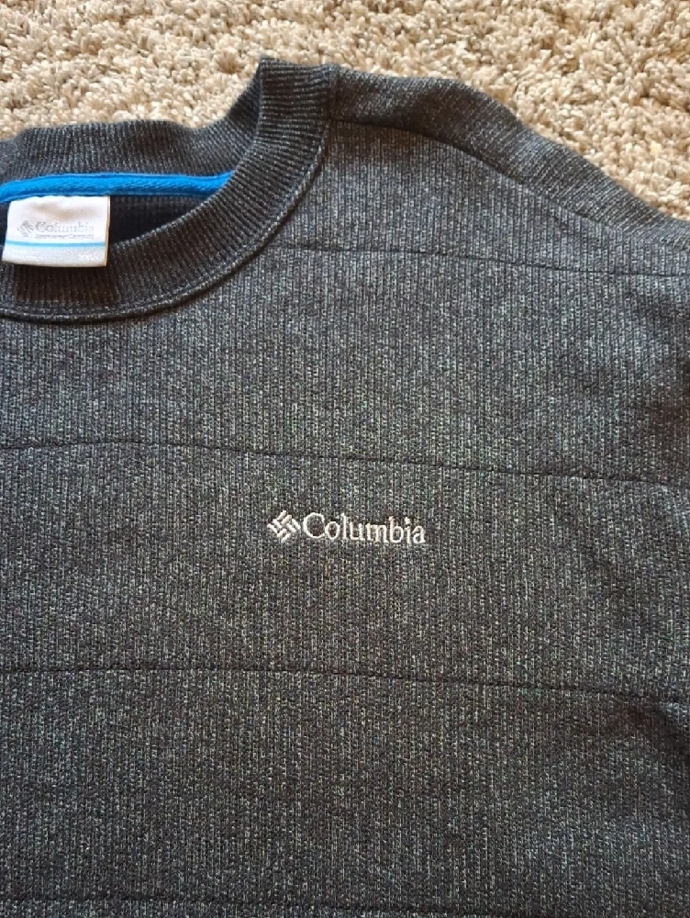 Columbia Men's Dark Gray Crewneck Sweater with Subtle Stripe - Picture 3 of 7